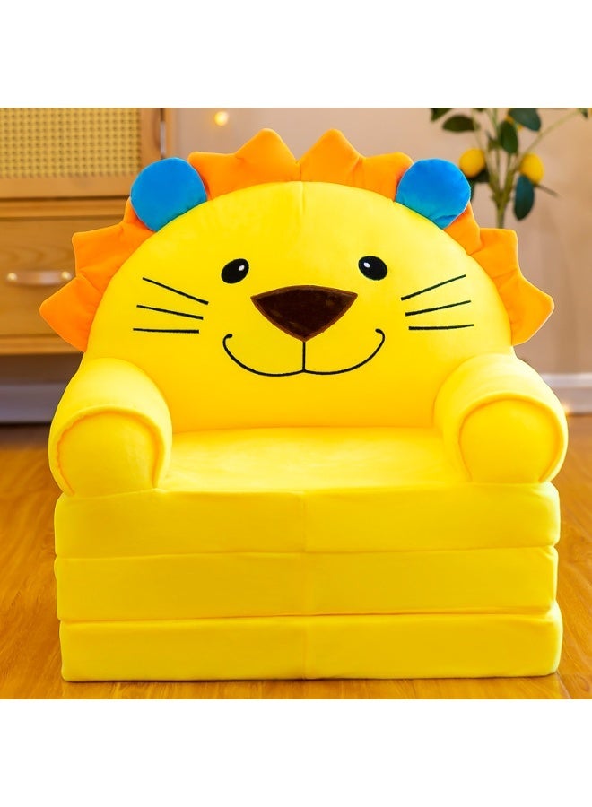 سرير أريكة أطفال قابل للطي وممتد بتصميم أسد - كرسي أطفال كرتوني 2 في 1 وسجادة قيلولة للحضانة - كرسي استرخاء ناعم ومريح من القطيفة للأطفال للمنزل والروضة - Image 2